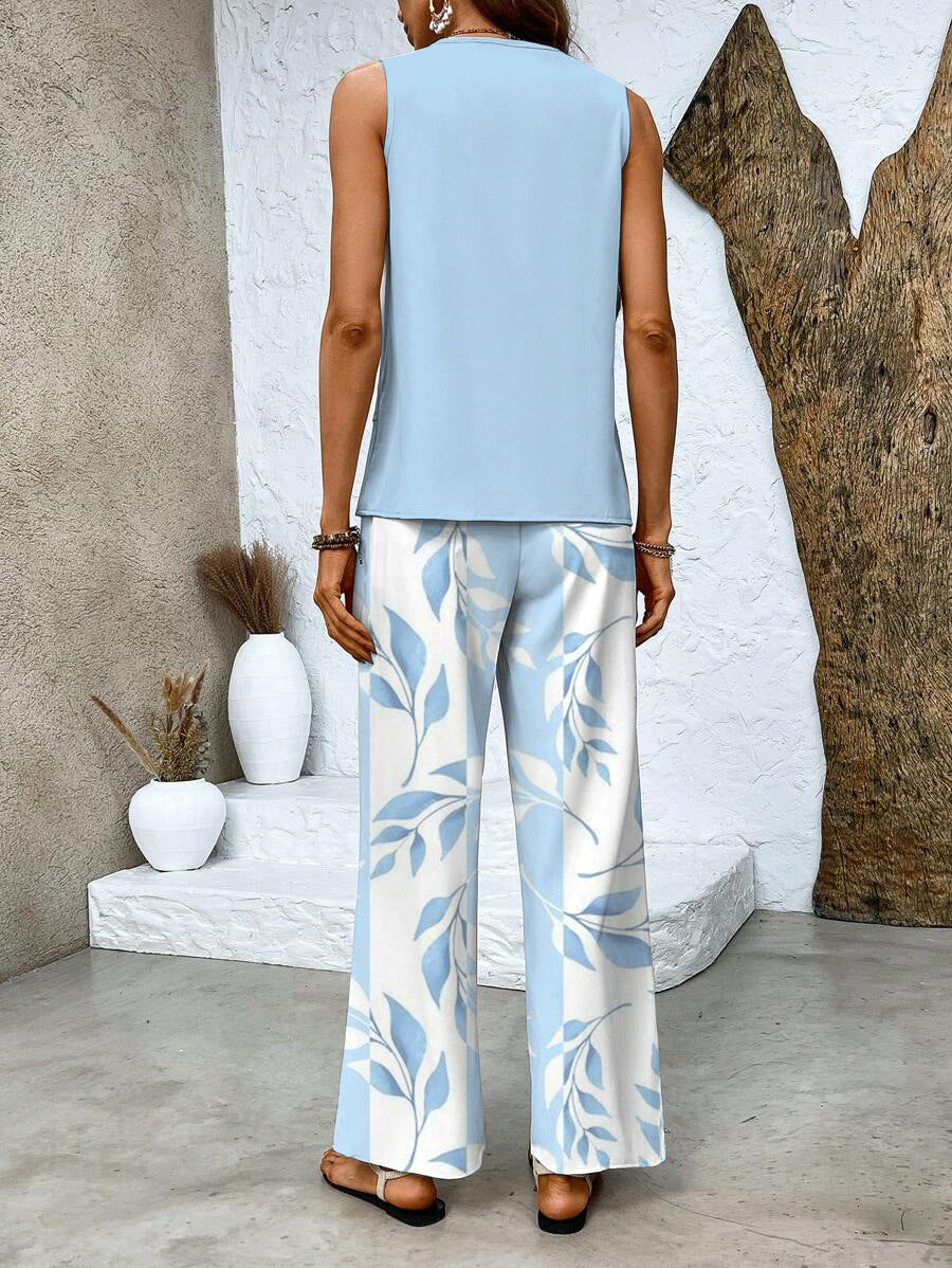 Chic Women's Set - Sleeveless Top and Wide-Leg Pants for Summer Outings 2