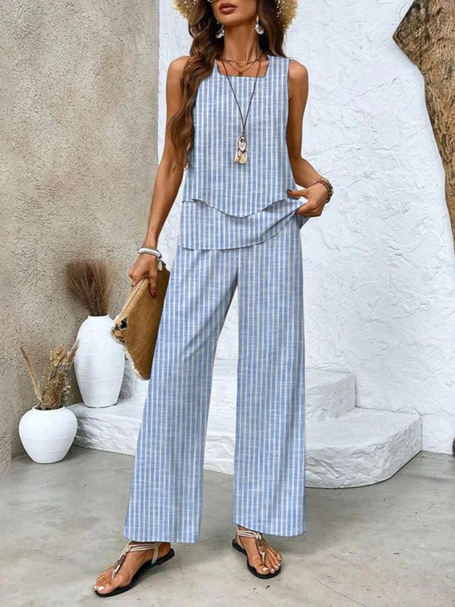 Chic Women's Set - Sleeveless Top and Wide-Leg Pants for Summer Outings 6