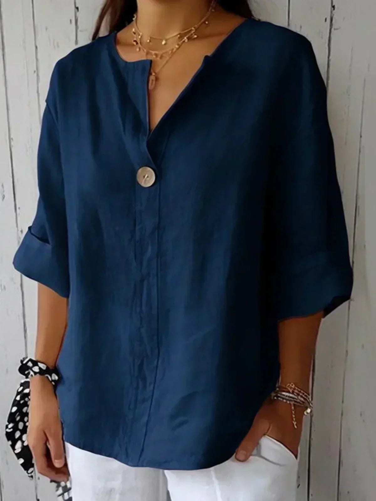 Women's Casual Blouse White Size M Cotton Linen 1
