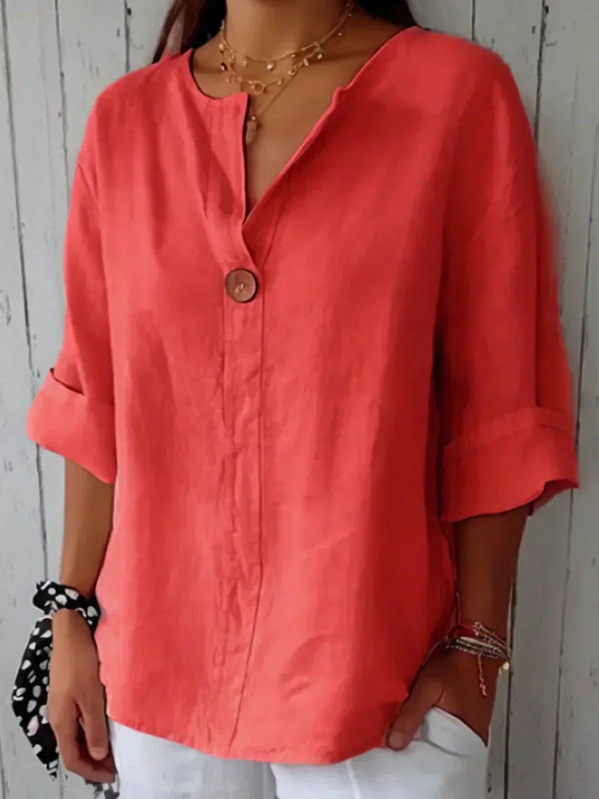 Women's Casual Blouse White Size M Cotton Linen 2