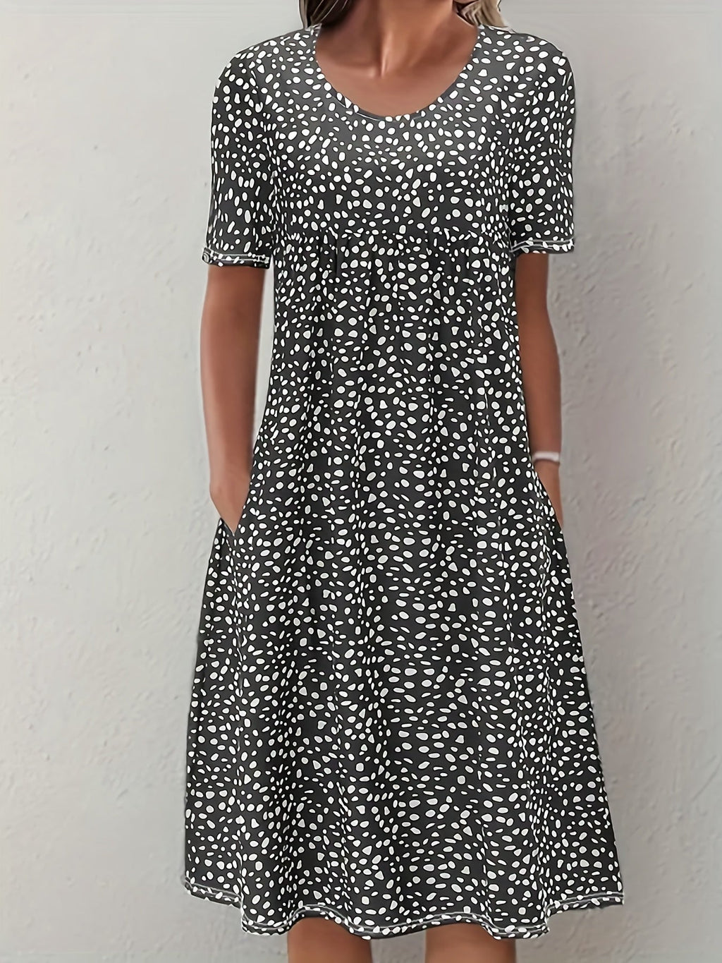 Women's Casual Dress Blue Size M Cotton-Blend with Pockets 1