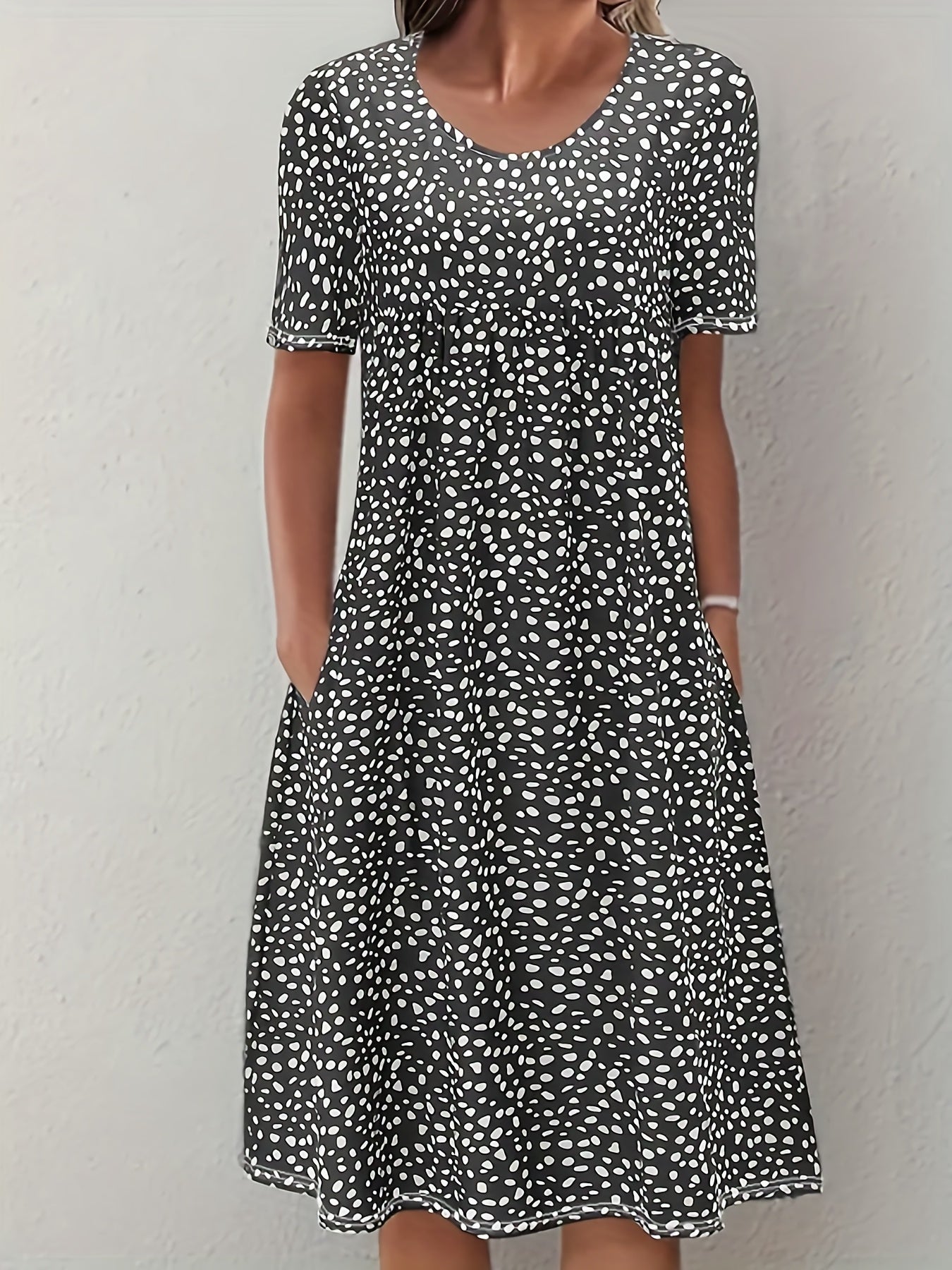 Women's Casual Dress Blue Size M Cotton-Blend with Pockets 1
