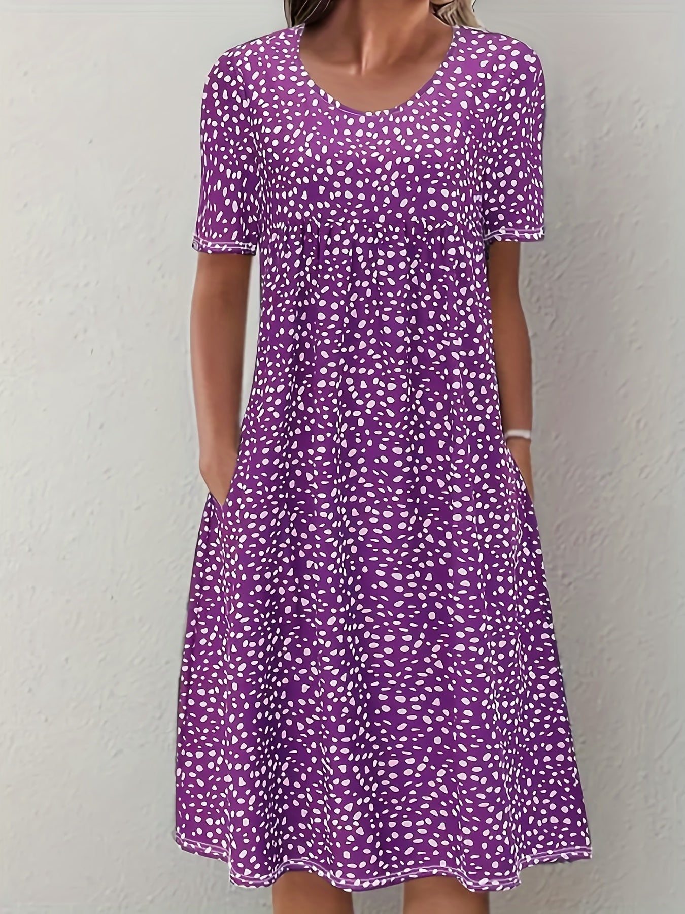 Women's Casual Dress Blue Size M Cotton-Blend with Pockets 2