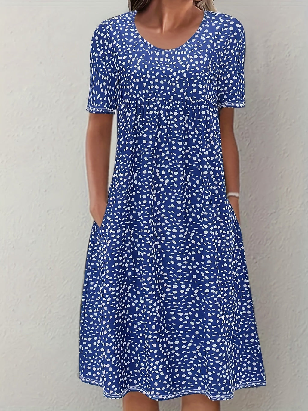Women's Casual Dress Blue Size M Cotton-Blend with Pockets 3