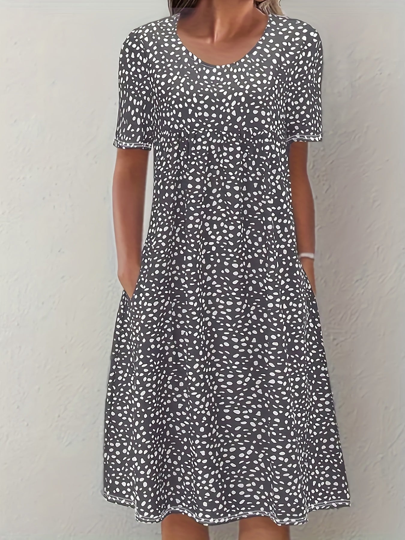 Women's Casual Dress Blue Size M Cotton-Blend with Pockets 5