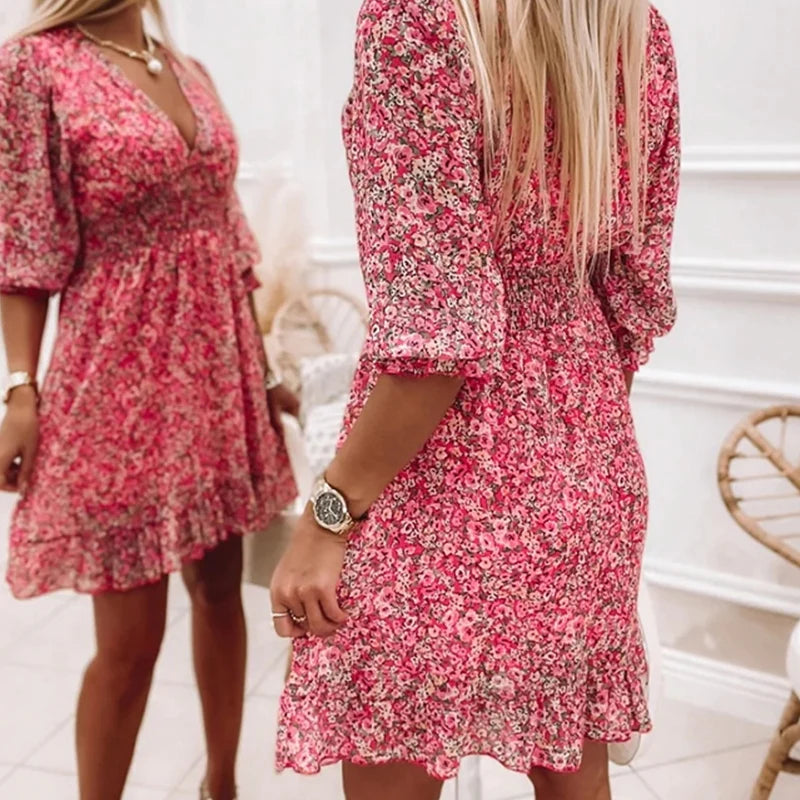 Women's Floral Midi Dress Size M Polyester Summer Dress 1