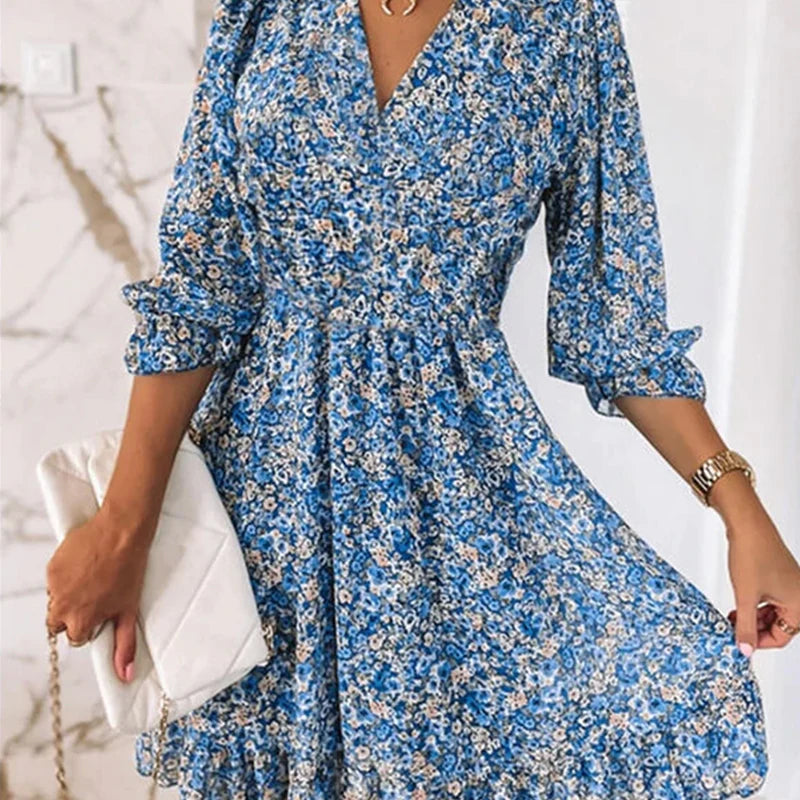 Women's Floral Midi Dress Size M Polyester Summer Dress 5