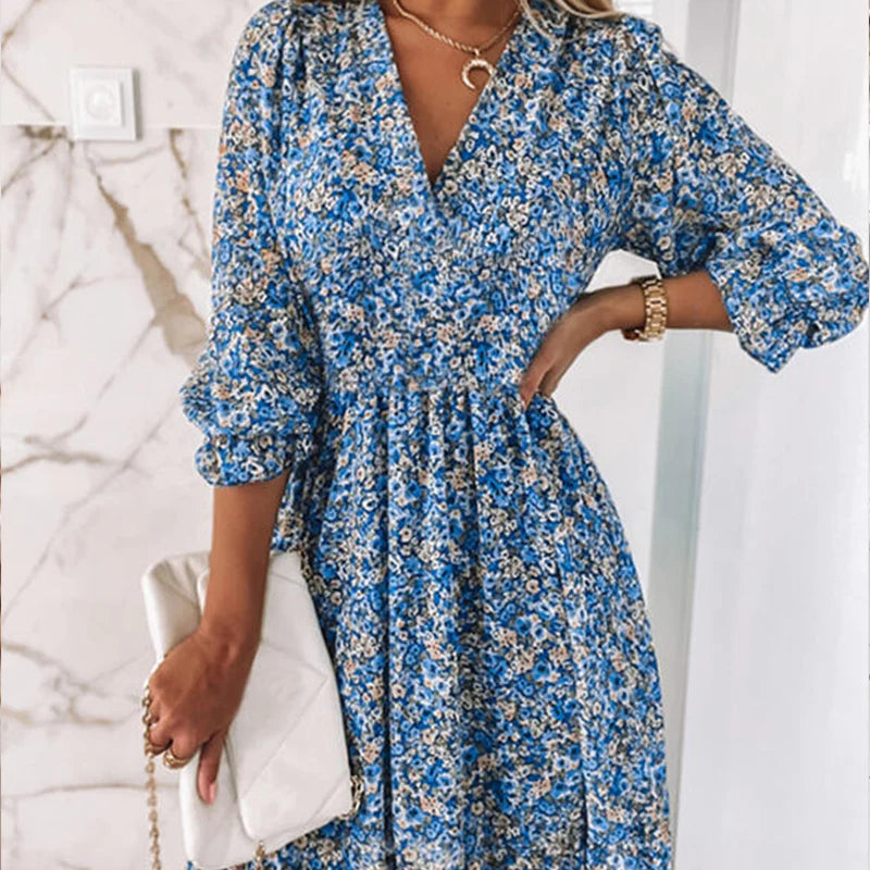 Women's Floral Midi Dress Size M Polyester Summer Dress 6