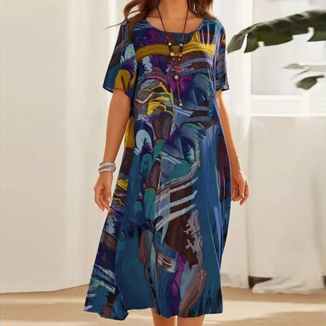 Women's Midi Dress Multi-Color Size M Lightweight Cotton 0