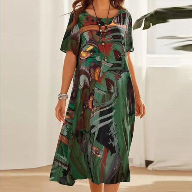 Women's Midi Dress Multi-Color Size M Lightweight Cotton 1