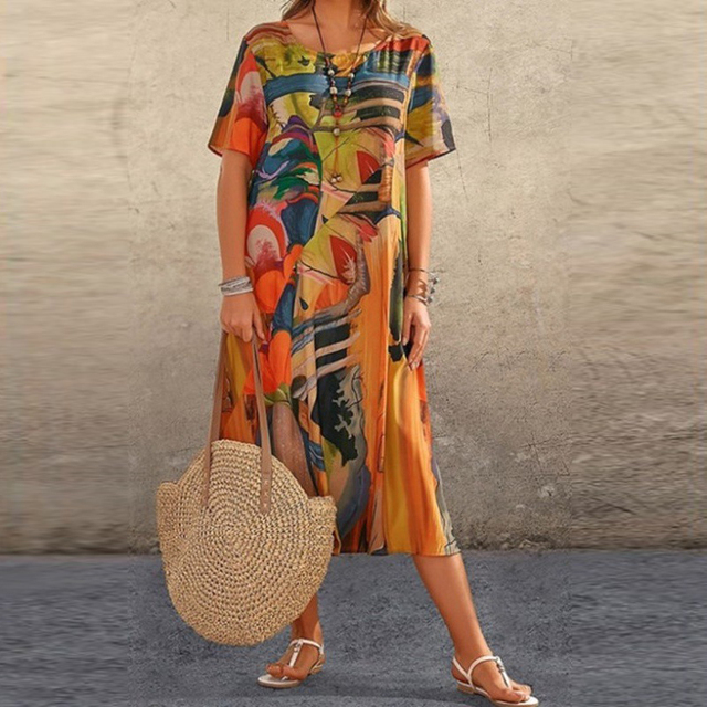Women's Midi Dress Multi-Color Size M Lightweight Cotton 3