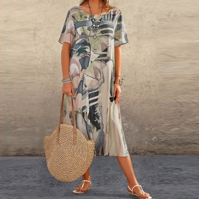 Women's Midi Dress Multi-Color Size M Lightweight Cotton 4