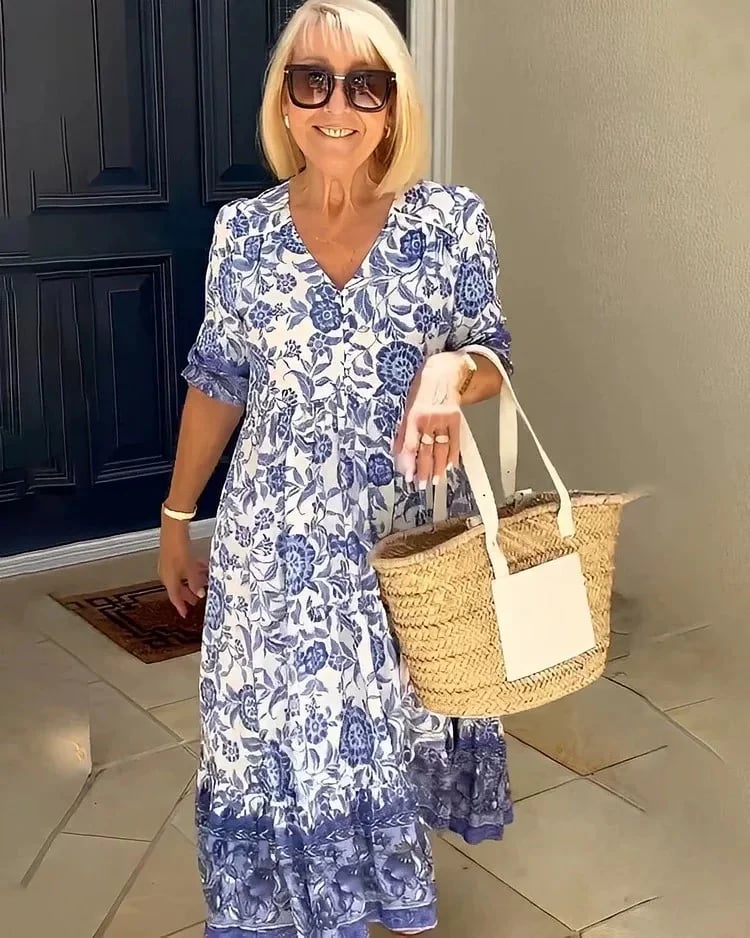 Women's Plus Size Bohemian Dress Blue Size 2XL Polyester 0