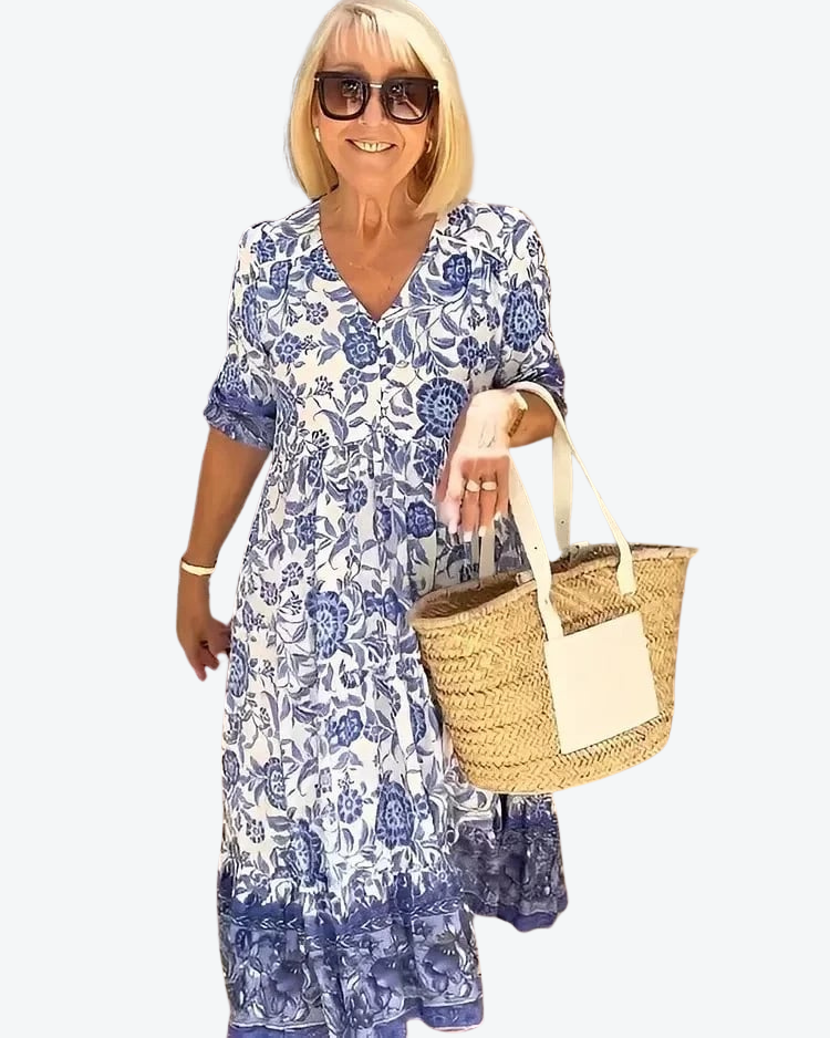 Women's Plus Size Bohemian Dress Blue Size 2XL Polyester 1