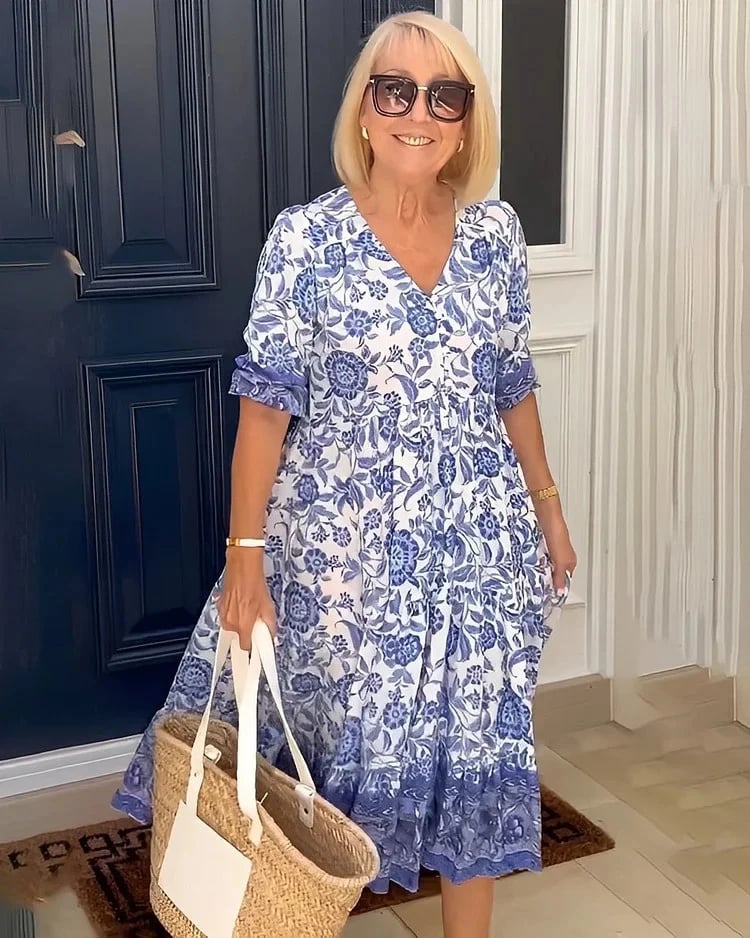 Women's Plus Size Bohemian Dress Blue Size 2XL Polyester 2