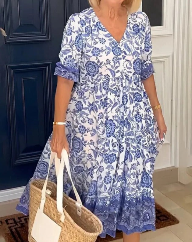 Women's Plus Size Bohemian Dress Blue Size 2XL Polyester 3
