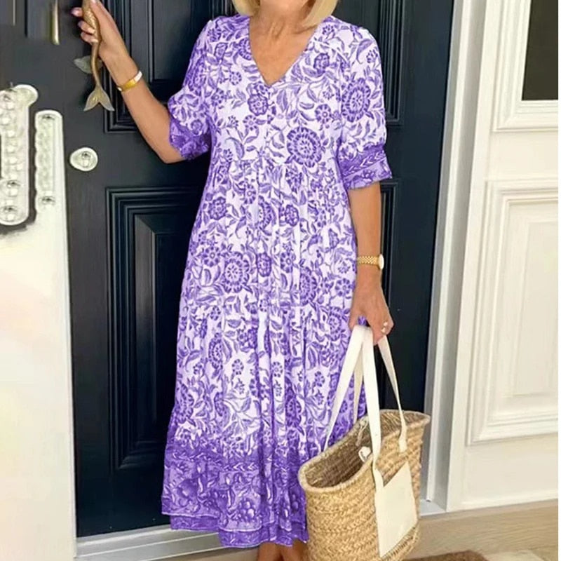 Women's Plus Size Bohemian Dress Blue Size 2XL Polyester 4