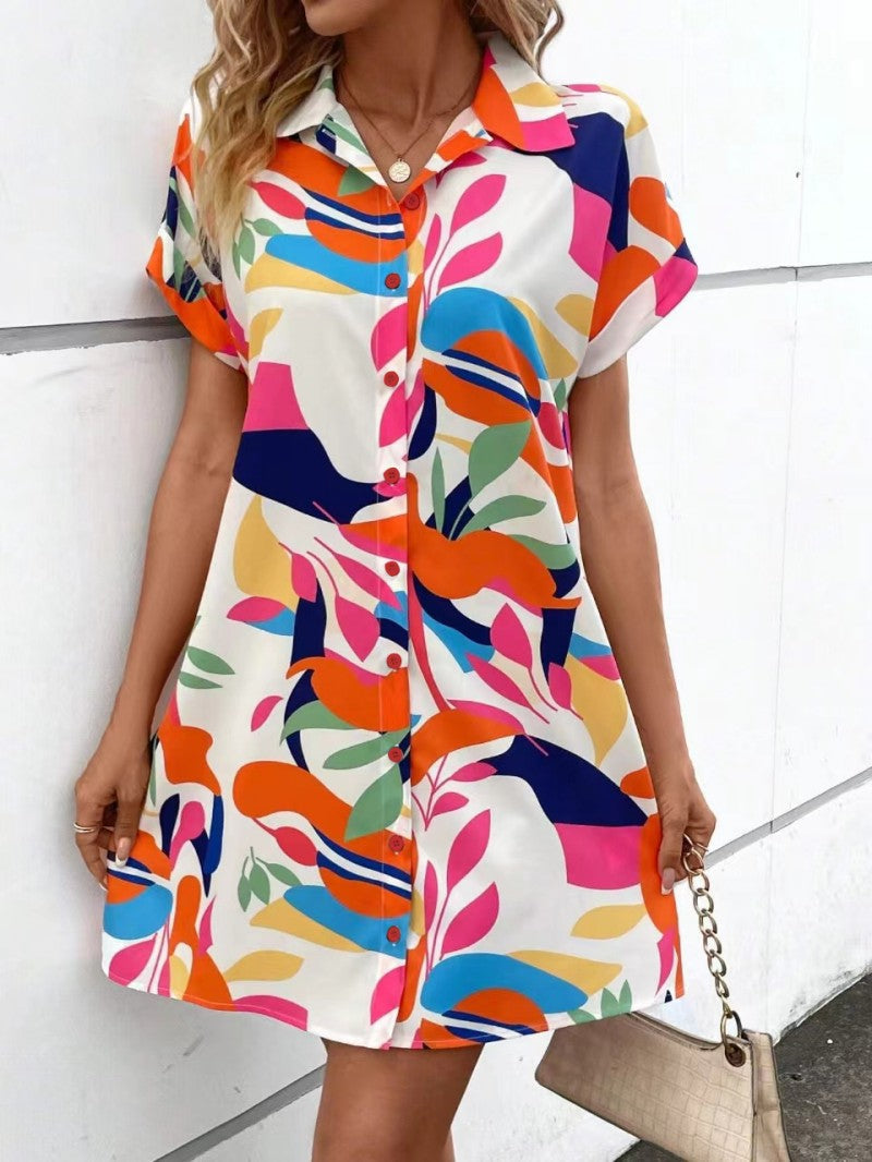 Women's Shirt Dress Multicolor Size M Polyester Summer Floral Print 3