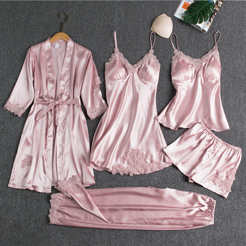 Women's Silk Pajama Set Pink Size M, Luxury Sleepwear for Women 2