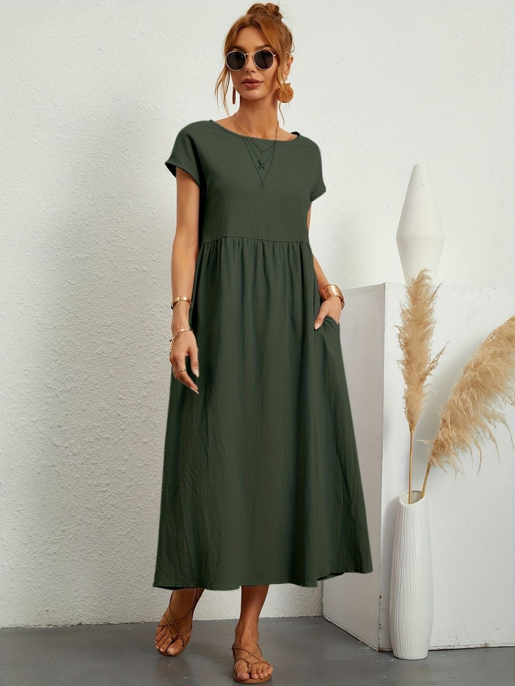 Women's Summer Dress Blue Size M Linen 0