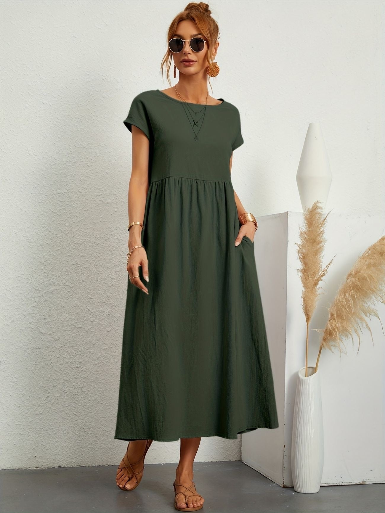 Women's Summer Dress Blue Size M Linen 0