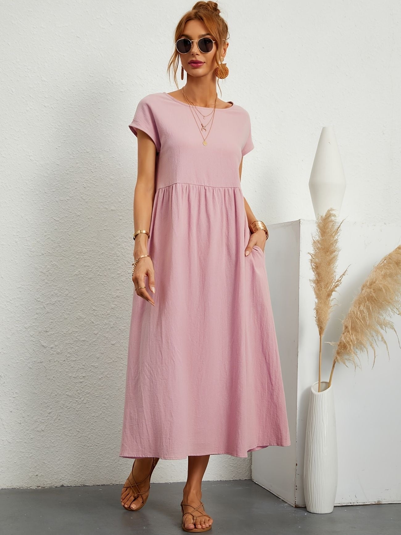 Women's Summer Dress Blue Size M Linen 11