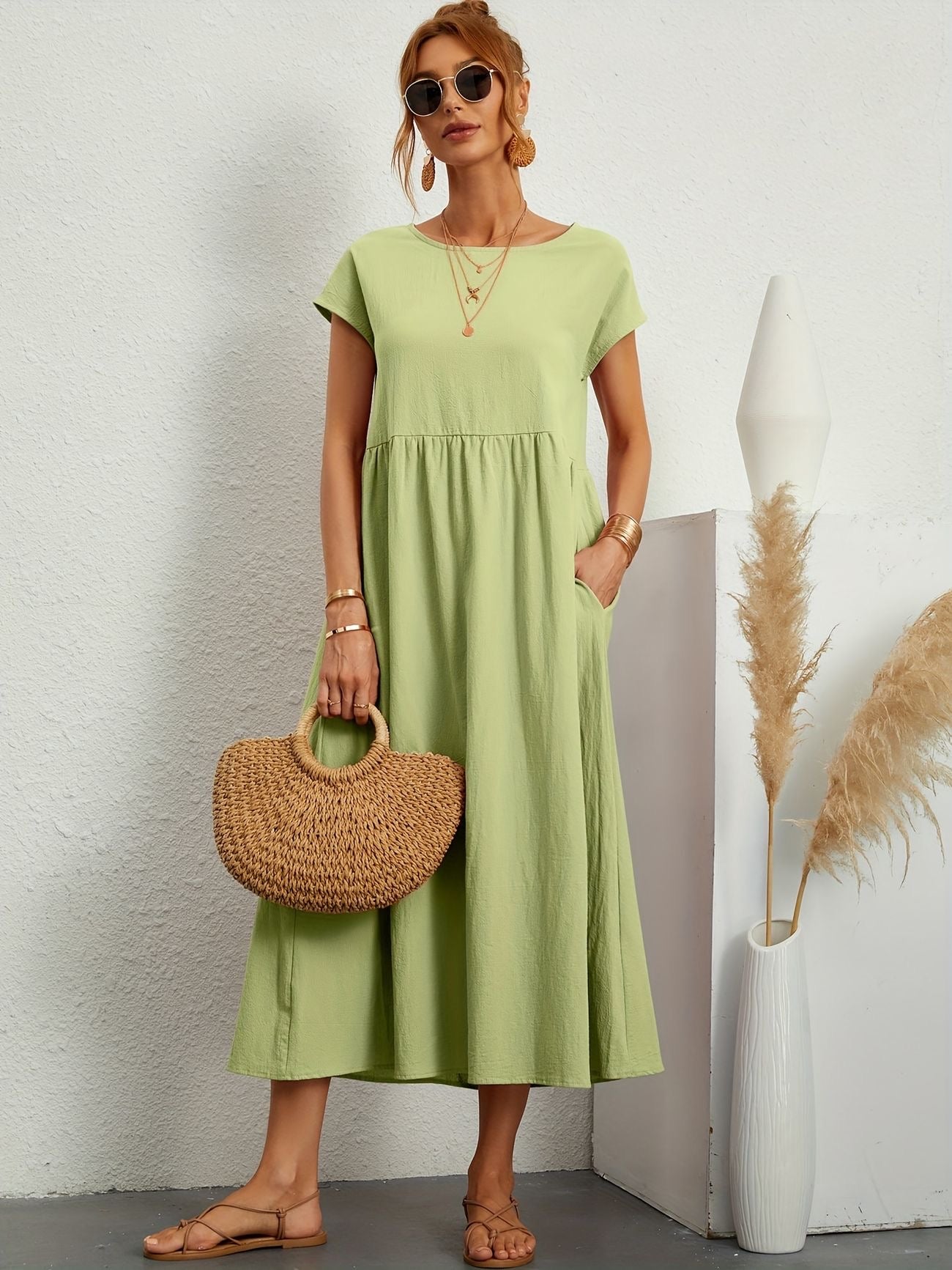 Women's Summer Dress Blue Size M Linen 12