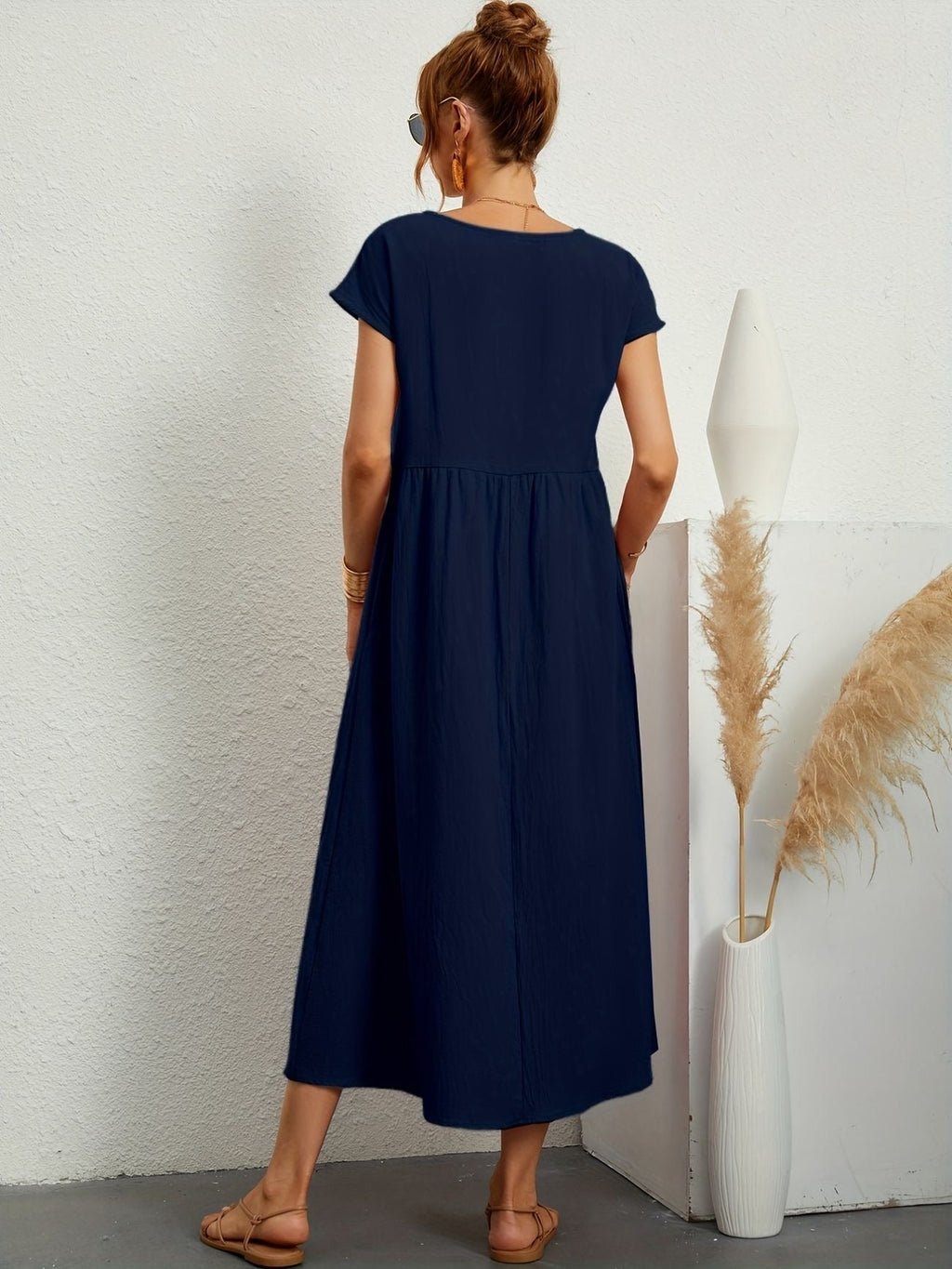 Women's Summer Dress Blue Size M Linen 4