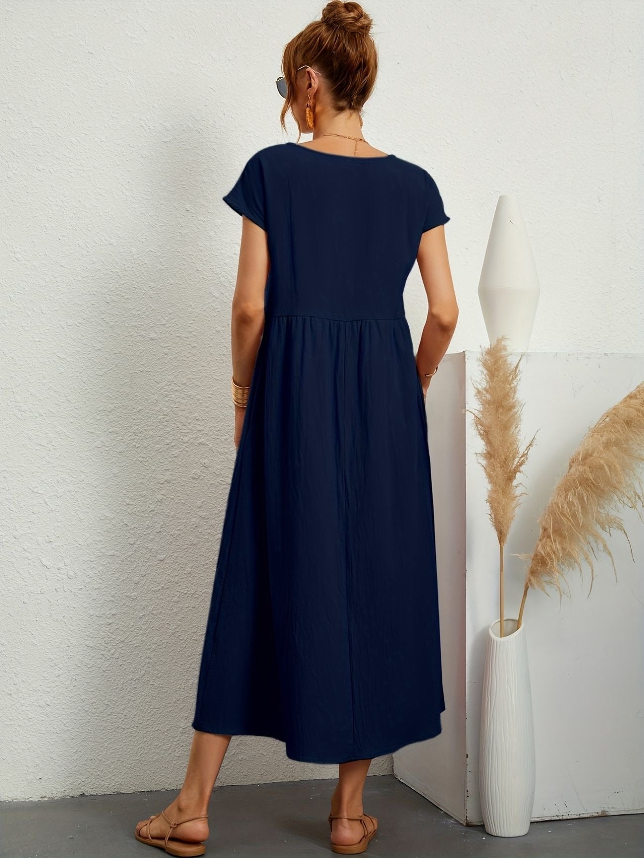 Women's Summer Dress Blue Size M Linen 4