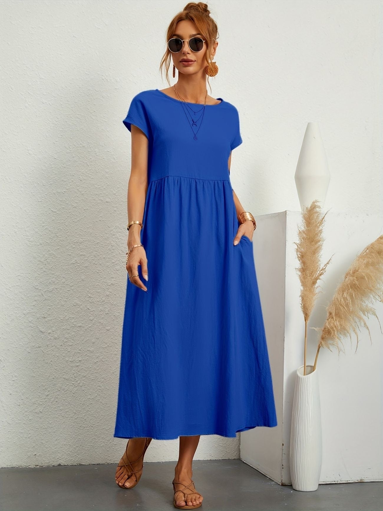 Women's Summer Dress Blue Size M Linen 6