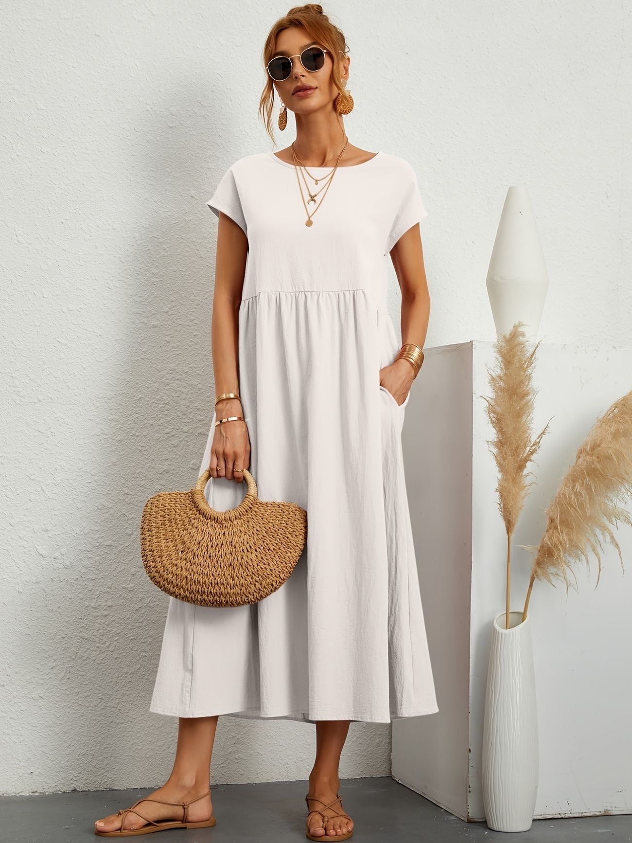 Women's Summer Dress Blue Size M Linen 7