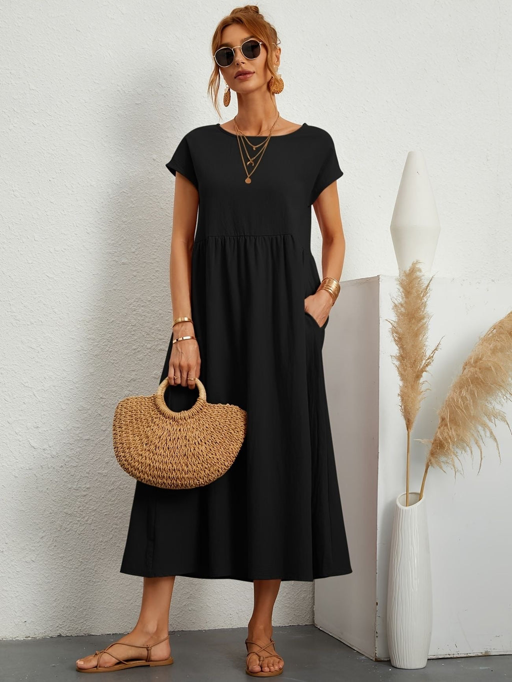Women's Summer Dress Blue Size M Linen 8