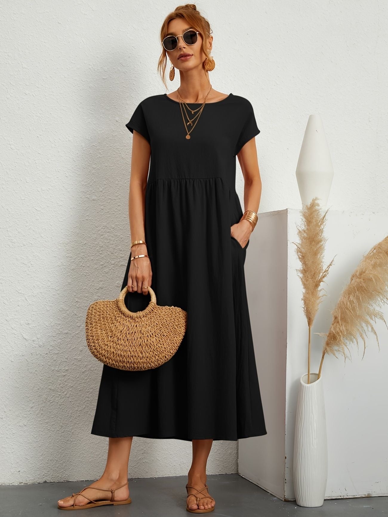 Women's Summer Dress Blue Size M Linen 8