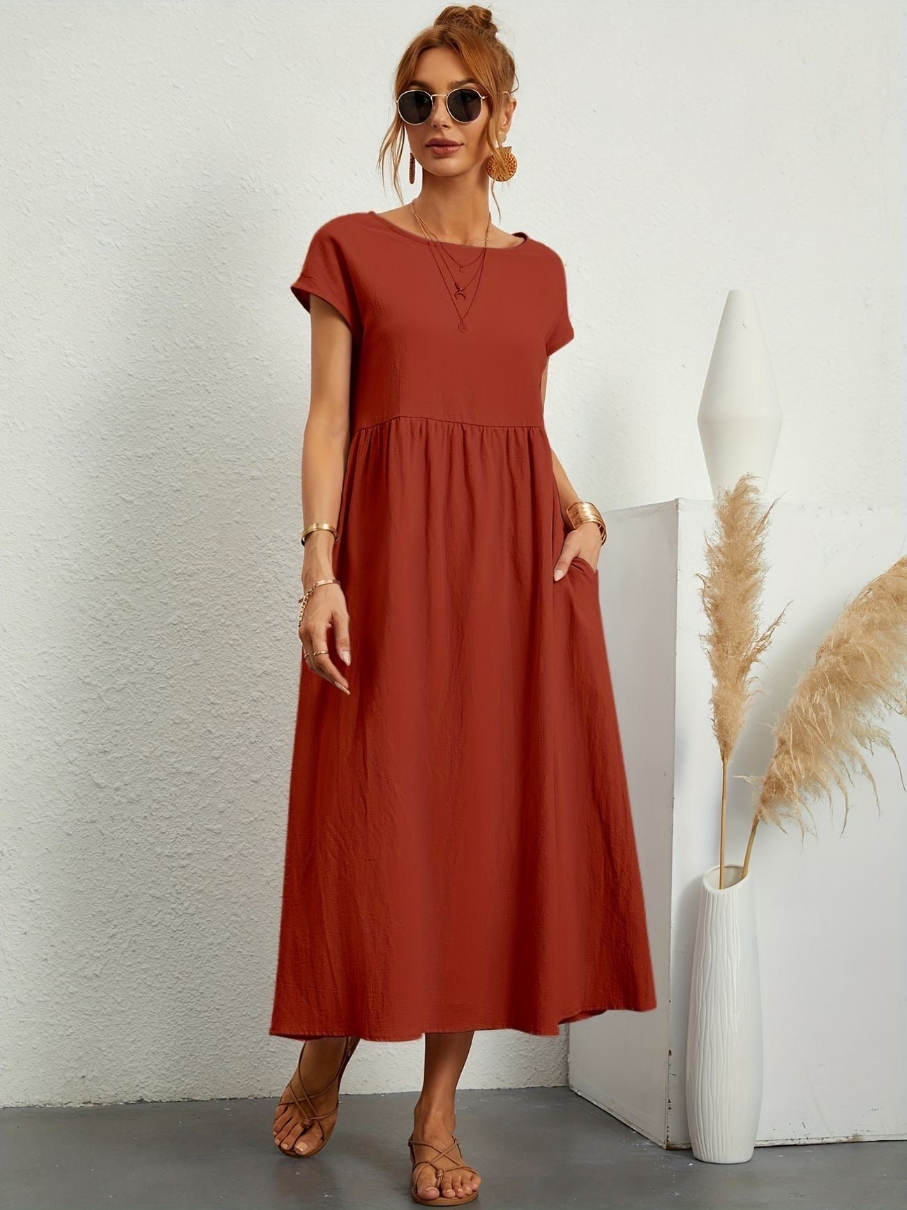 Women's Summer Dress Blue Size M Linen 9
