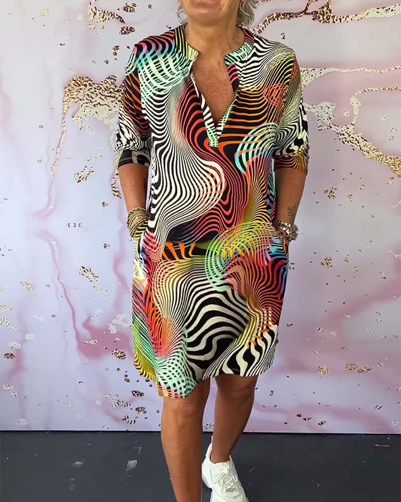Women's Summer Dress Multi-Color Size M Cotton Blend V-Neck Knee-Length 0