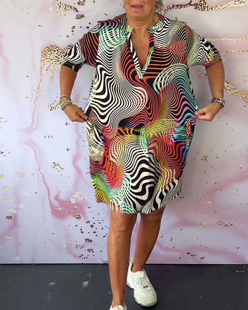 Women's Summer Dress Multi-Color Size M Cotton Blend V-Neck Knee-Length 2