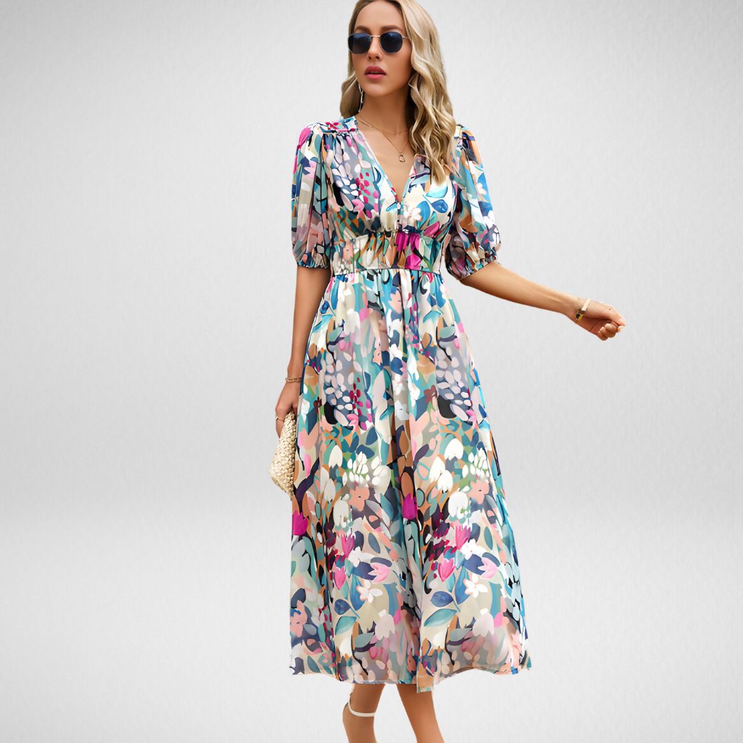 Women's Summer Dress Multicolor Size M Cotton Blend V-Neck 4