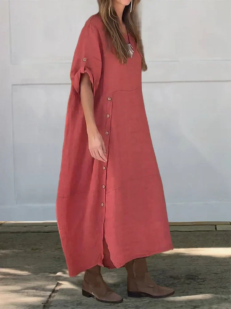 Women's Summer Dress White Size M Linen-Cotton Blend 1