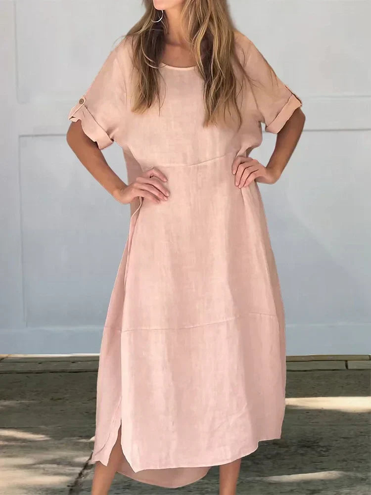 Women's Summer Dress White Size M Linen-Cotton Blend 2