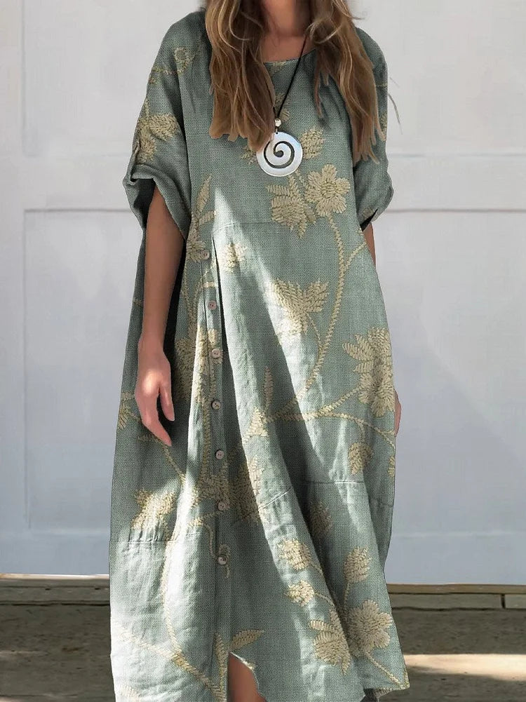 Women's Summer Dress White Size M Linen-Cotton Blend 6