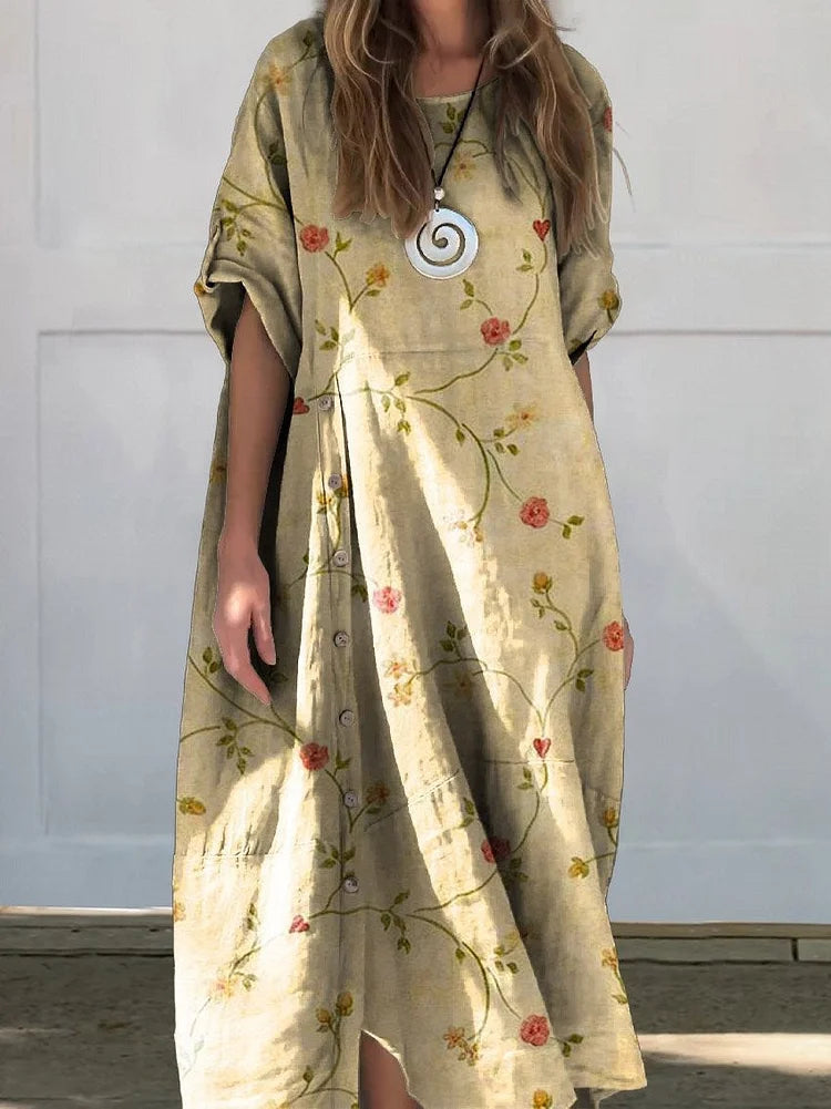 Women's Summer Dress White Size M Linen-Cotton Blend 7