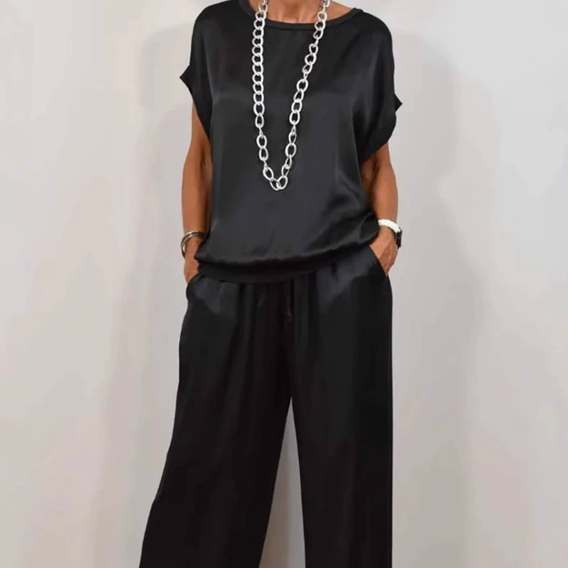Women's Two-Piece Set Black Size M Silky Fabric 6