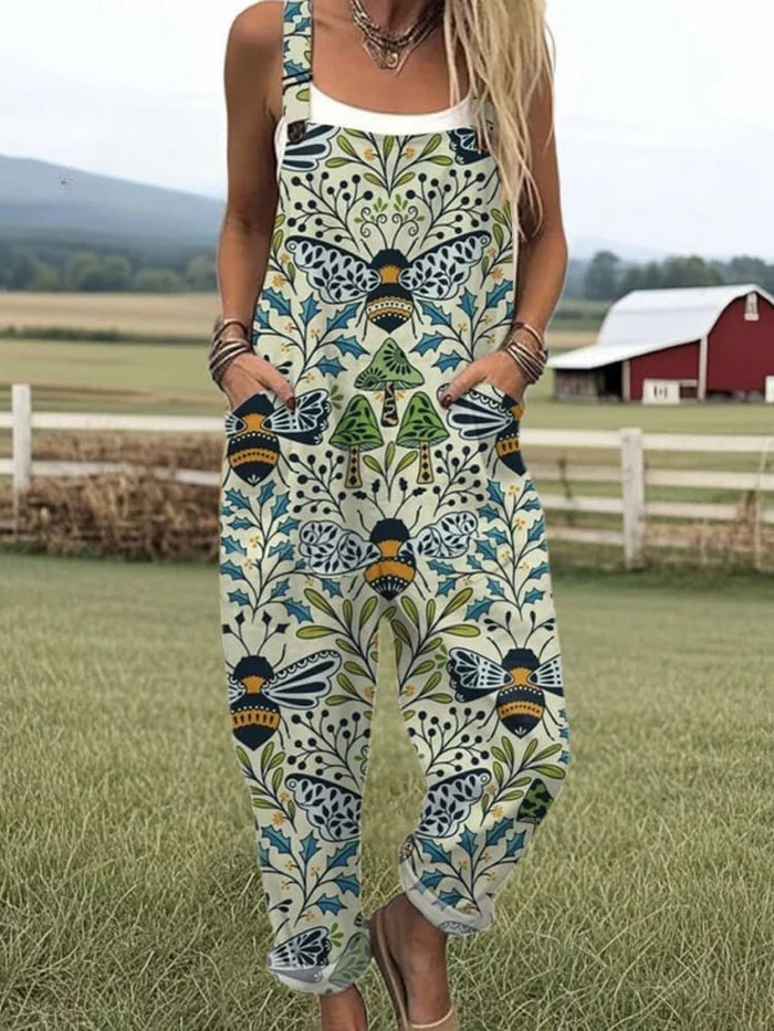 Zerva™ Women's Vintage Floral Jumpsuit - Cotton Wide-Leg Summer Outfit 3