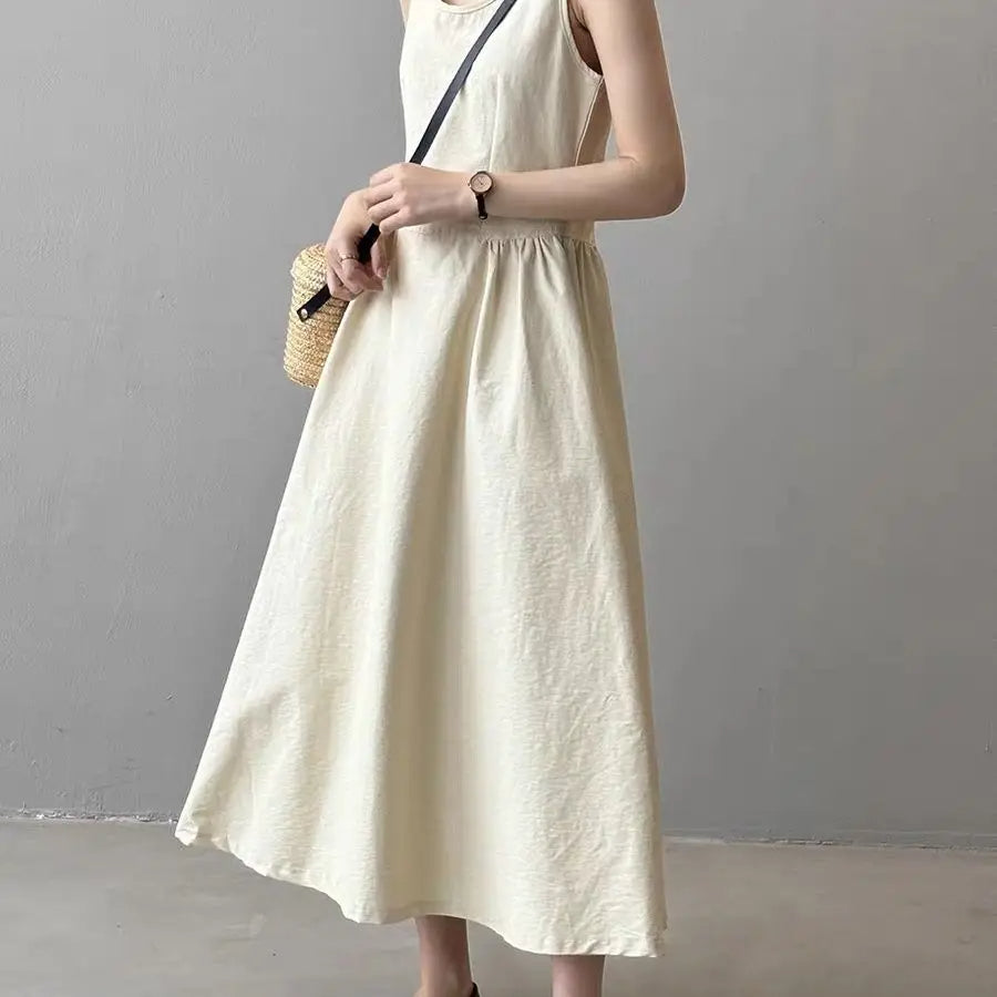 Elegant Backless A-Line Midi Dress – Summer Office Chic in Pumpkin Orange or Apricot