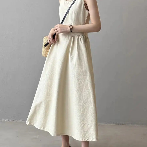 Elegant Backless A-Line Midi Dress – Summer Office Chic in Pumpkin Orange or Apricot
