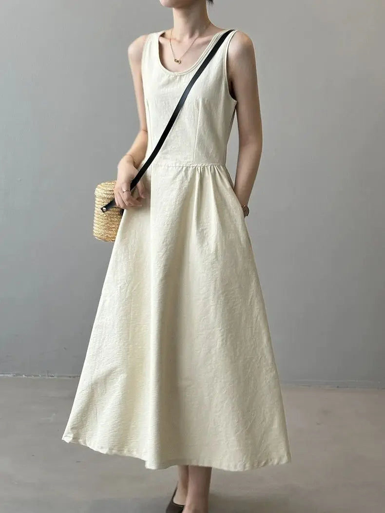 Elegant Backless A-Line Midi Dress – Summer Office Chic in Pumpkin Orange or Apricot