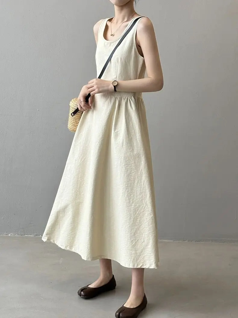 Elegant Backless A-Line Midi Dress – Summer Office Chic in Pumpkin Orange or Apricot