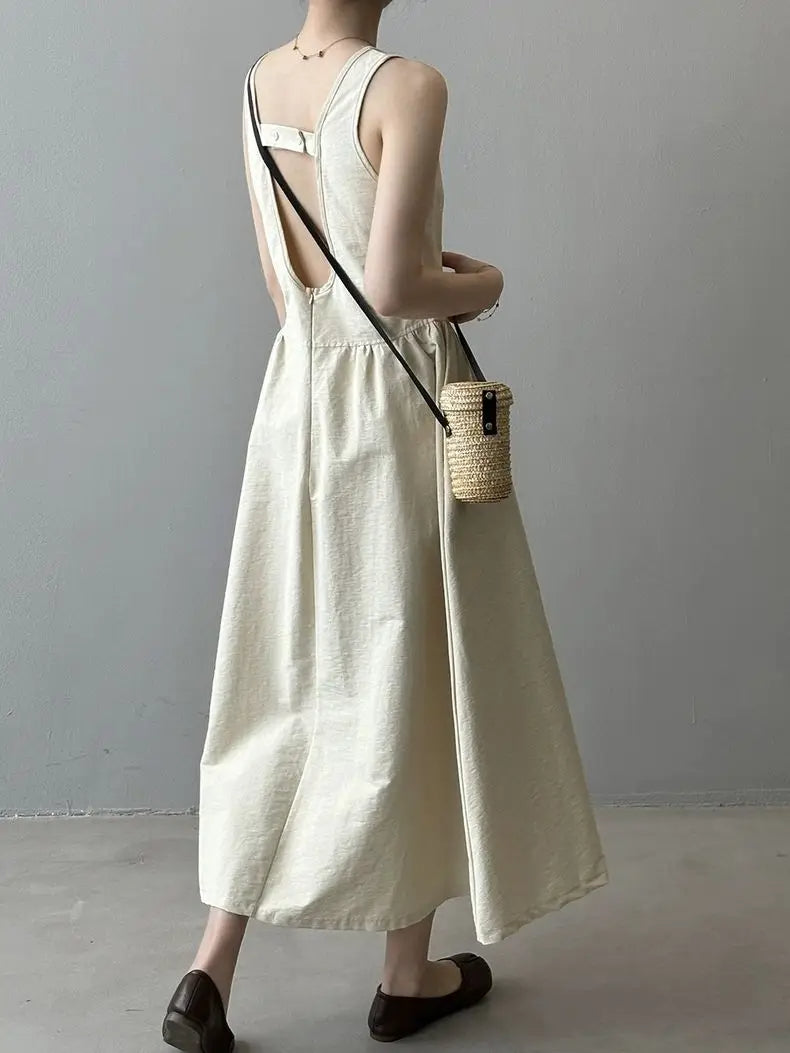 Elegant Backless A-Line Midi Dress – Summer Office Chic in Pumpkin Orange or Apricot