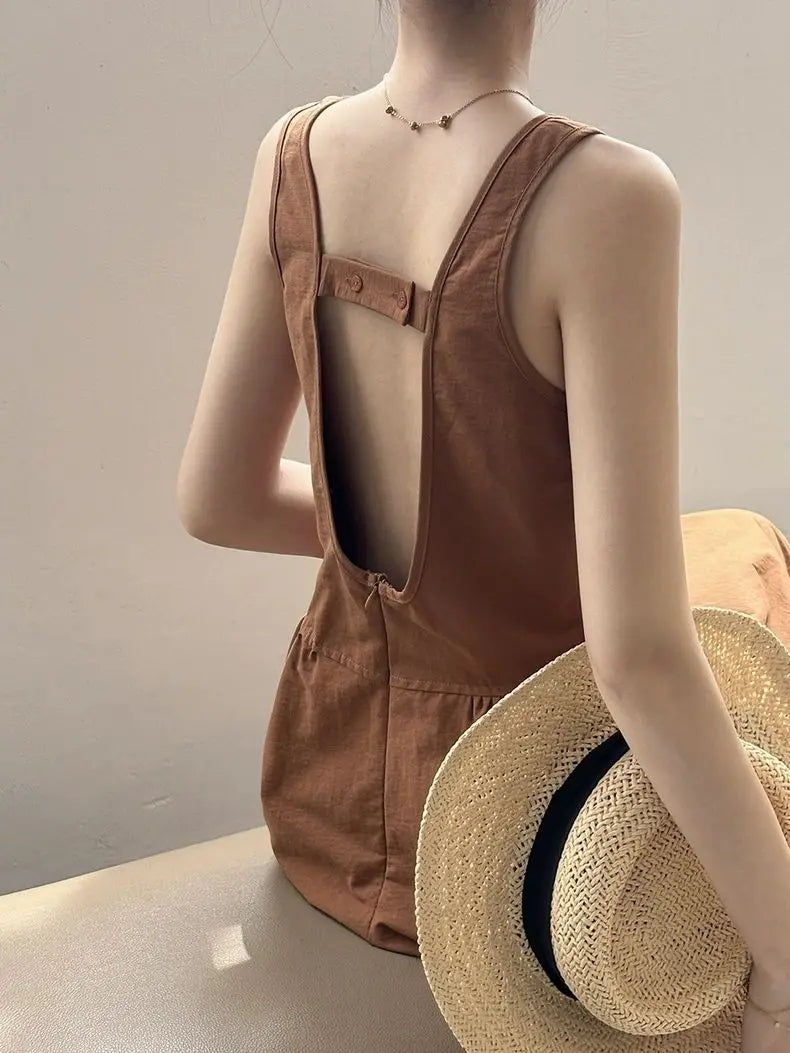 Elegant Backless A-Line Midi Dress – Summer Office Chic in Pumpkin Orange or Apricot